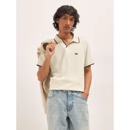 The Bear House Cream Cotton Woven Design Regular Fit Polo T-Shirt-picture-26