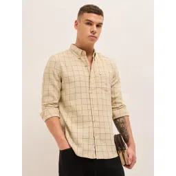 The Bear House Cream Polyester Blend Checked Slim Fit Shirt-picture-16
