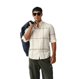 The Bear House Cream Polyester Checked Slim Fit Shirt-picture-33
