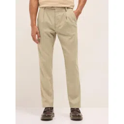 The Bear House Cream Textured Regular Fit Trousers-picture-33