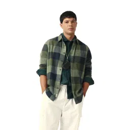 The Bear House Green Cotton Checked Relaxed Fit Shirt-picture-26