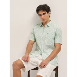 The Bear House Green Cotton Relaxed Fit Print Formal Shirt-picture-45