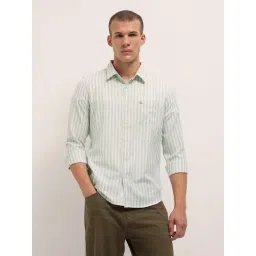The Bear House Green Cotton Slim Fit Stripes Casual Shirt-picture-43
