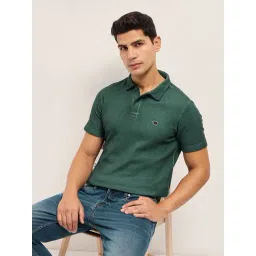 The Bear House Green Cotton Slim fit Textured Polo Shirt-picture-25