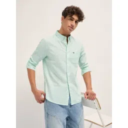 The Bear House Green Cotton Solid Slim Fit Shirt-picture-26