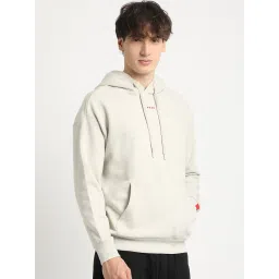 The Bear House Grey Cotton Relaxed Fit Solid Hooded Sweatshirt image 3