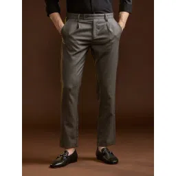The Bear House Grey Polyester Regular Fit Solid Formal Trousers-picture-36