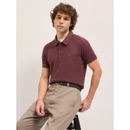 The Bear House Maroon Cotton Blend Regular fit Textured Polo Shirt-picture-35