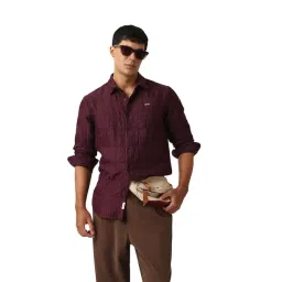 The Bear House Maroon Cotton Solid Slim Fit Shirt-picture-44