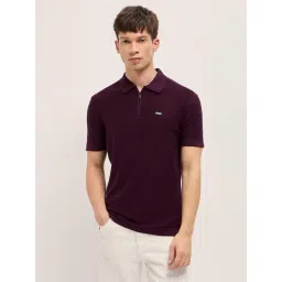 The Bear House Maroon Cotton Woven Design Regular Fit Polo T-Shirt-picture-27