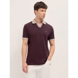 The Bear House Maroon Cotton Woven Design Regular Fit Polo T-Shirt-picture-33