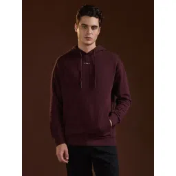 The Bear House Maroon Relaxed Fit Solid Hoodie-picture-33