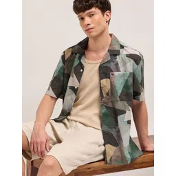 THE BEAR HOUSE Men Abstract Printed Cuban Collar Casual Shirt-picture-20