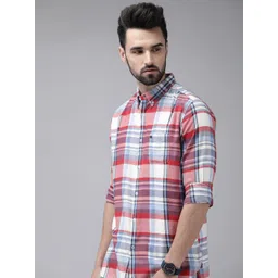 THE BEAR HOUSE Men Blue & Red Pure Cotton Slim Fit Tartan Checks Casual Shirt-picture-39