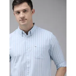 THE BEAR HOUSE Men Blue & White Pure Cotton Slim Fit Striped Casual Shirt-picture-37