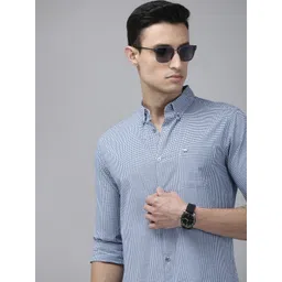 THE BEAR HOUSE Men Blue Pure Cotton Slim Fit Micro Checked Casual Shirt-picture-35