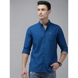 THE BEAR HOUSE Men Blue Solid Cotton Slim Fit Casual Shirt-picture-33