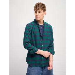 THE BEAR HOUSE Men Button-Down Collar Checked Cotton Slim Fit Casual Shirt-picture-39