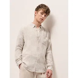 THE BEAR HOUSE Men Button-Down Collar Vertical Striped Cotton Slim Fit Casual Shirt-picture-32