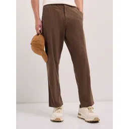 THE BEAR HOUSE Men Cotton Solid Baggy Fit Trousers-picture-39