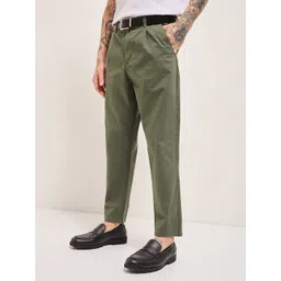 the bear house Men Dark Green Cotton Blend Trousers-picture-15
