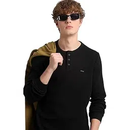 the bear house Men Green Self Designed Slim Fit Henley Neck T-Shirt-picture-43