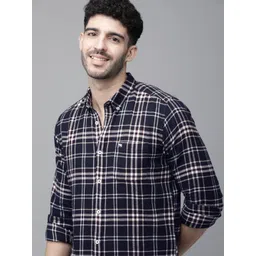 THE BEAR HOUSE Men Navy Blue Slim Fit Checked Casual Shirt-picture-38