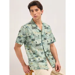 THE BEAR HOUSE Men Relaxed Fit Abstract Printed Cuban Collar Casual Shirt-picture-21