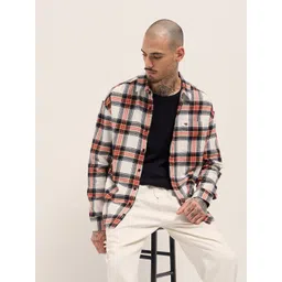 THE BEAR HOUSE Men Relaxed Fit Tartan Checked Spread Collar Cotton Casual Shirt-picture-32