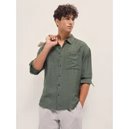 THE BEAR HOUSE Men Relaxed Fit Textured Spread Collar Casual Shirt-picture-44