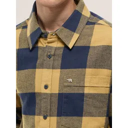 THE BEAR HOUSE Men Relaxed Fit Windowpane Checked Spread Collar Cotton Casual Shirt image 2