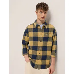 THE BEAR HOUSE Men Relaxed Fit Windowpane Checked Spread Collar Cotton Casual Shirt image 1