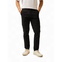 the bear house Men Slim Fit Black Cotton Blend Trousers-picture-13
