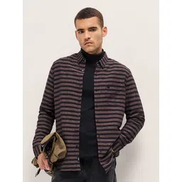 THE BEAR HOUSE Men Slim Fit Button-Down Collar Horizontal Striped Casual Shirt-picture-37