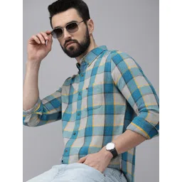 the bear house Men Slim Fit Checkered Button Down Collar Casual Shirt-picture-15