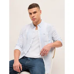 THE BEAR HOUSE Men Slim Fit Vertical Striped Button-Down Collar Pure Cotton Casual Shirt-picture-27