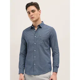THE BEAR HOUSE Men Spread Collar Geometric Printed Cotton Tailored Fit Formal Shirt-picture-19