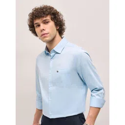 THE BEAR HOUSE Men Spread Collar Solid Cotton Tailored Fit Formal Shirt-picture-20