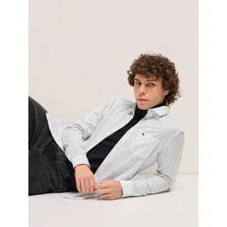 THE BEAR HOUSE Men Spread Collar Vertical Striped Cotton Slim Fit Casual Shirt-picture-38