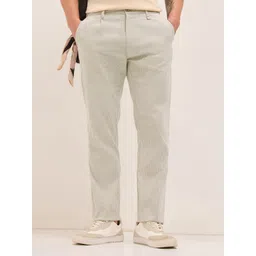 THE BEAR HOUSE Men Striped Straight Fit Mid-Rise Flat-Front Cotton Regular Trousers-picture-17