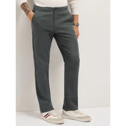 THE BEAR HOUSE Men Textured Self Design Straight Fit Mid-Rise Trousers-picture-17