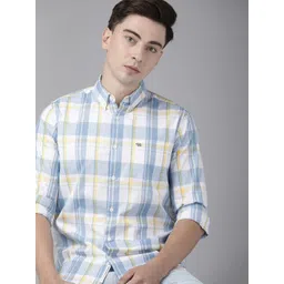 THE BEAR HOUSE Men White & Blue Classic Slim Fit Checked Pure Cotton Casual Shirt-picture-32