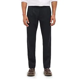 the bear house Men's Blue Solid Regular Fit Formal Trouser-picture-20