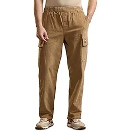 the bear house Men's Brown Cotton Solid Corduroy Utility Cargo Pants-picture-16
