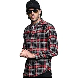the bear house Men's Cotton Black & Red Checks Slim Fit Shirt | L |TBH-Anglo-BK-L |-picture-54