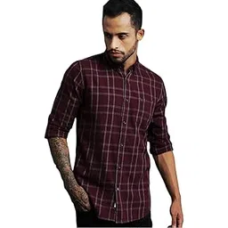 the bear house Men's Cotton Slim Checks Button-Down Casual Shirt |Maroon |L |TBH-Andreas-MR-L |-picture-12