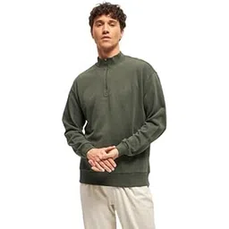 THE BEAR HOUSE Men's Cotton Solid Relax Fit High Neck Sweatshirt-picture-30