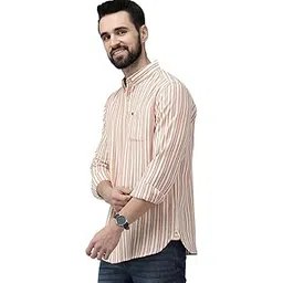 the bear house Men's Off White & Orange Slim Fit Striped Linen Cotton Casual Shirt | 3XL |TBH-ORB-OR-3XL |-picture-55
