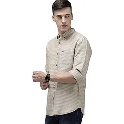 the bear house Men's Striped Slim Fit Cotton Linen Casual Shirt | Beige | TBH-Patty-BG-picture-55