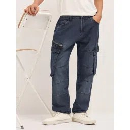 The Bear House Mid Blue Cotton Straight Fit Casual Jeans-picture-13